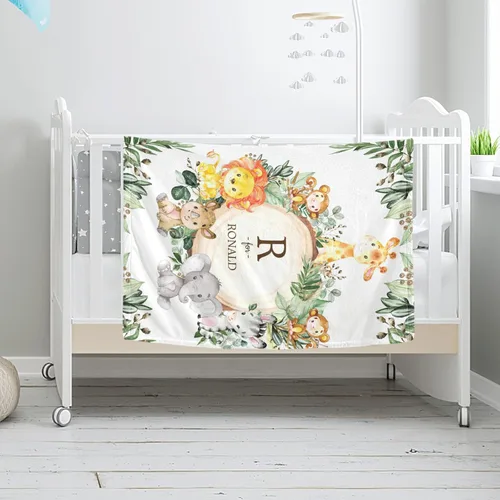Miniatura 3 de Manta de bebé personalizada de animales de la selva con nombre, manta de bebé personalizada para niños y niñas, aventura espera cosas, manta