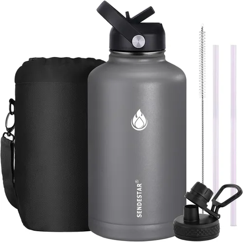 Miniatura 65 de SENDESTAR Botella de agua aislada de 24 onzas, boca ancha, botella de agua de 24 onzas con tapa con popote, tapa de boquilla, acero inoxidable