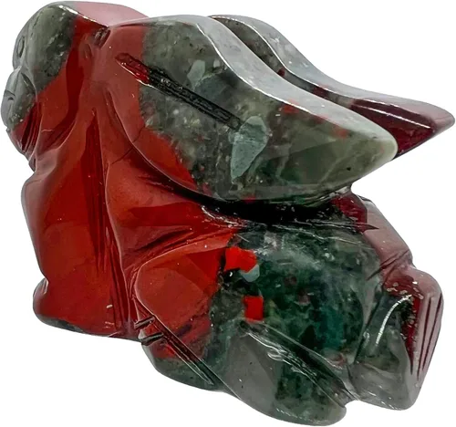 Miniatura 2 de Estatua de conejo sentado de piedra de sangre natural de África de 2 pulgadas, escultura decorativa de Fengshui para decoración del hogar, cristal