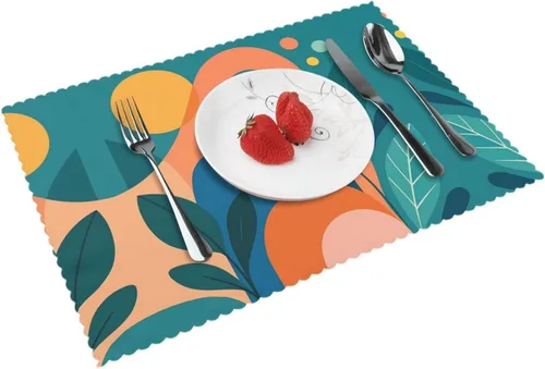 Miniatura 12 de Rectangular Placemats Set of 4, Heat Resistant Litchi Printed Kitchen Dining Table Mats