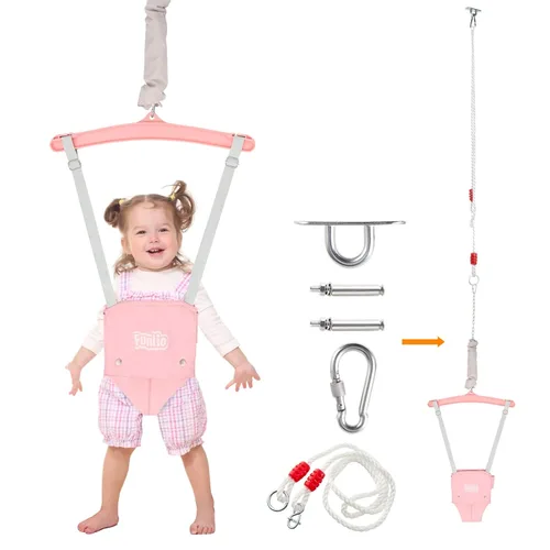 Miniatura 11 de FUNLIO Jersey de bebé con gancho de techo para 6 a 24 meses, puente de puerta de bebé para jugar en interiores y exteriores, puerta de puente azul