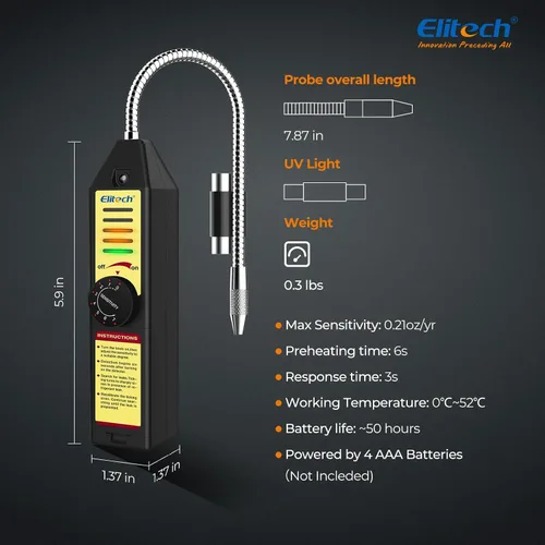 Miniatura 5 de Elitech Detector de fugas de Freón y gases halógenos, refrigerante, detector de fugas de gas HVAC, AC Sniffer R22 R410A R134A 1234YF, WJL-6000S