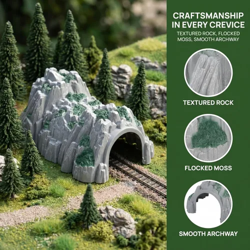Miniatura 8 de Modelo realista de túnel de tren de montaña para escenarios ferroviarios, accesorios duraderos para pistas de madera, diseños de escala HO