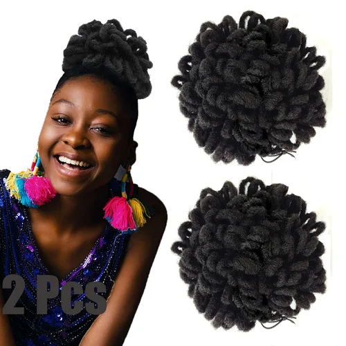 Miniatura 34 de DreadLock Moño Loc Moño de Pétalo Moño Afro High Puff Peluca de Cola de Caballo con Cordón Sintética Locs Falsos Moño de Cabello Cola de Caballo