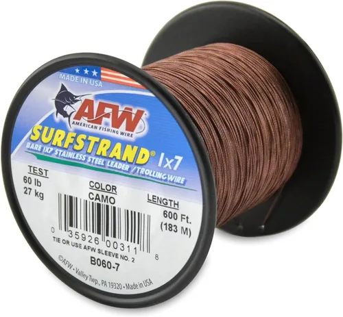Miniatura 20 de Surfstrand Bare 1x7 Cable Líder de Acero Inoxidable - Línea Líder de Pesca para Agua Salada, 20lb Test - 325lb Test en Brillante, Camuflaje