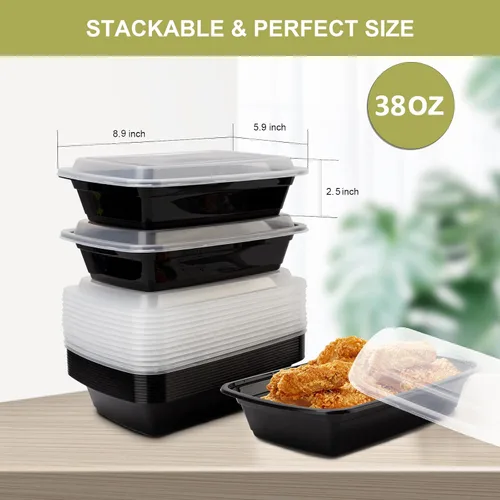 Miniatura 6 de Ezalia Paquete de 50 unidades - Contenedores para preparación de comidas de 38 oz, contenedores de plástico para preparación de alimentos
