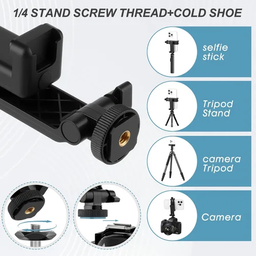 Miniatura 5 de Soporte universal de trípode para teléfono celular, soporte de zapata caliente para cámara con abrazadera de rotación de 360 grados, orificio