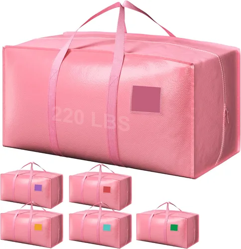 Miniatura 20 de Paquete de 6 bolsas de mudanza con cremallera lateral completamente abierta, extra grandes de 93 L, resistentes al agua, plegables para Negro