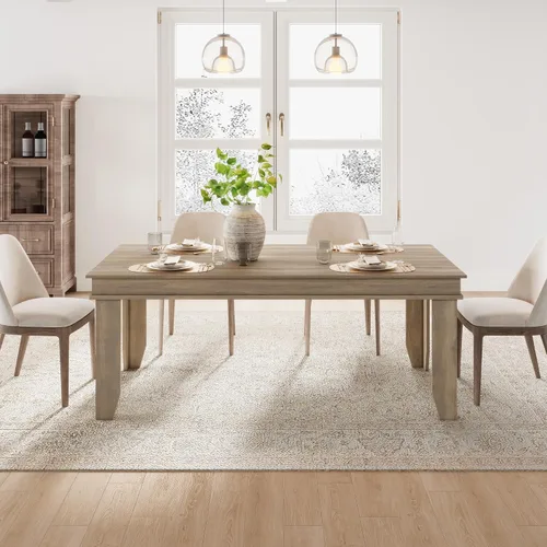 Miniatura 23 de GarveeHome Mesa de comedor de granja para 6-8 personas, mesas de cocina de 71 pulgadas de largo con marco resistente de madera, mesa rectangular