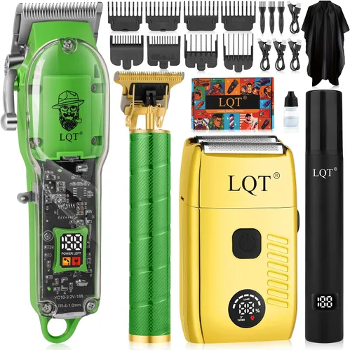 Cortapelos para hombres con pantalla LED, kit de aseo inalámbrico de 4 piezas con cortapelos, recortadora de barba, afeitadora de papel de aluminio