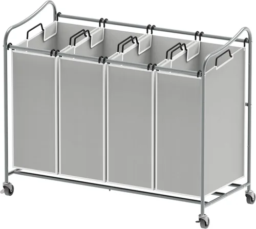 Simple Houseware - Carro rodante clasificador de ropa sucia de 3 bolsas Plata