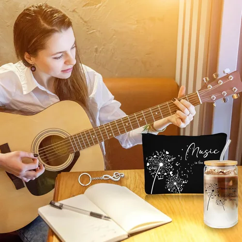 Miniatura 7 de Sieral Regalos para amantes de la música para mujeres, regalos para profesores de música, taza de cristal, bolsa musical con cremallera, llavero