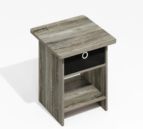 Miniatura 5 de Furinno Mesa auxiliar moderna, mesa auxiliar cuadrada con compartimento de almacenamiento, mesita de noche de esquina redonda, mesita de noche