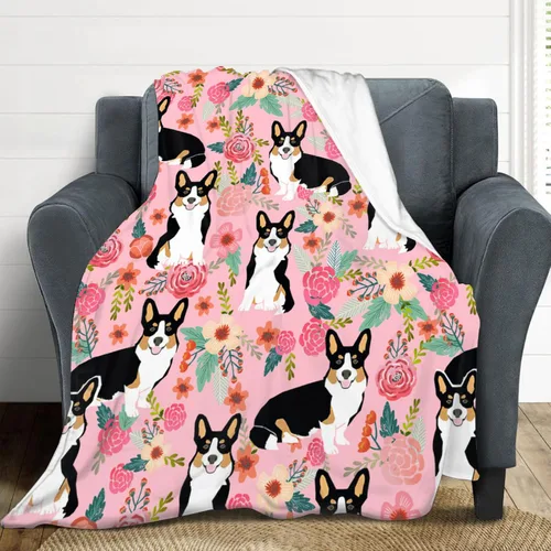 Miniatura 5 de Manta de Corgi regalos para las amantes de Corgi para mujeres, lindas flores corgis, manta de franela de forro polar, suave y cálida manta rosa