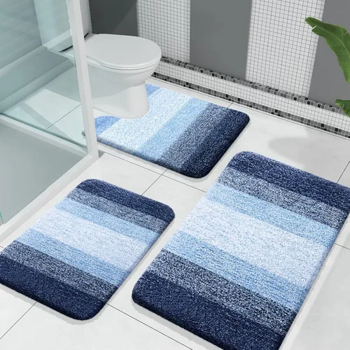 Miniatura 68 de OLANLY Juego de alfombras de baño de 3 piezas, alfombras de baño de microfibra suave y absorbente y alfombra de inodoro de contorno en forma de U