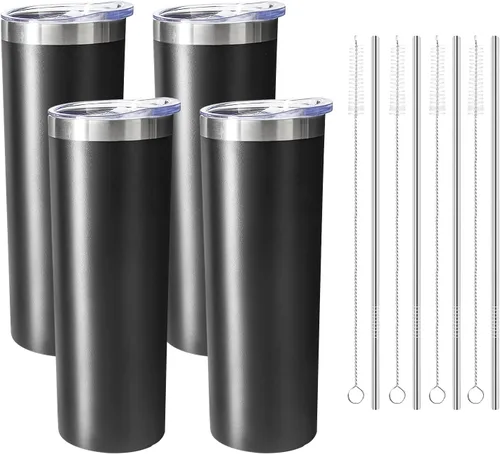 Miniatura 34 de Vaso delgado de 20 onzas con tapa y pajita, vaso de acero inoxidable aislado al vacío, taza de café de doble pared a prueba de fugas, vaso térmico