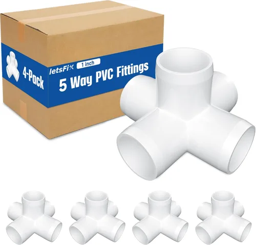 Miniatura 28 de Accesorios de PVC de 1-1/4 pulgadas, 5 vías (paquete de 4), conector de tubería de PVC de grado de muebles de 1-1/4 pulgadas, codo de PVC de 1-1/4