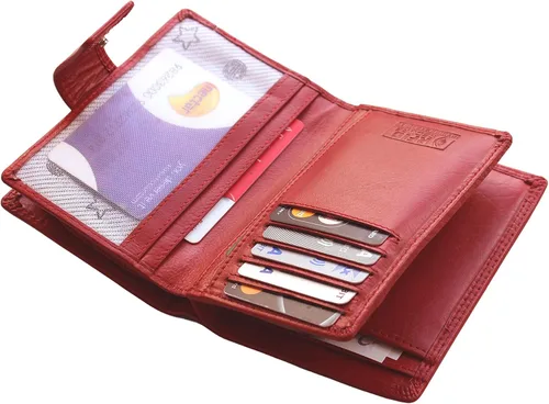 Miniatura 4 de MORUCHA Cartera de embrague para mujer de cuero genuino RFID bloqueo alta capacidad tarjetero monedero M85, Rojo