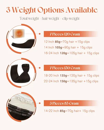 Miniatura 8 de Sunny Hair - Extensiones de clip de cabello humano real para añadir volumen, castaño oscuro #2 - 14 pulgadas, 7 unidades, 3.53 onzas