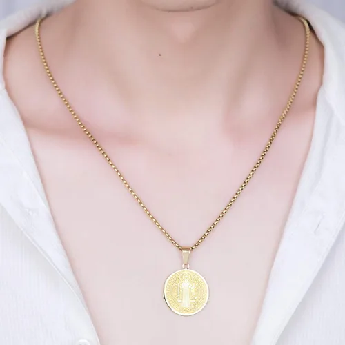 Miniatura 5 de Yonhon Collar con medalla de San Benito, pulsera de acero inoxidable, regalo católico de exorcismo para hombres
