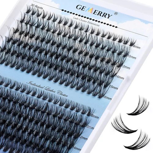 Miniatura 16 de Extensiones de pestañas en racimo GEMERRY, 144 piezas, pestañas individuales, dos estilos, extensiones de pestañas con tallo ancho, suaves
