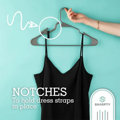 Miniatura 3 de Sharpty Perchas de Plástico Perchas para Ropa para Ropa, Armario, Abrigos y Camisas - Con Muescas, Duraderas, Gruesas, Resistentes y que Ahorran Gris