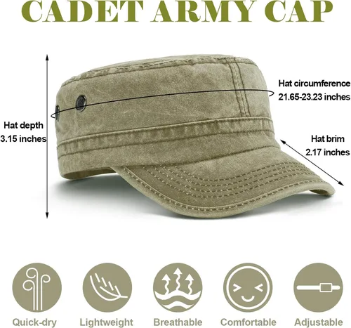 Miniatura 3 de Geyoga 3 unidades Cadet Army - Gorras de algodón lavado militar para tapas planas ajustables estilo militar sombrero unisex