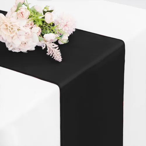 Miniatura 5 de Paquete de 10 caminos de mesa de satén negro de 12 x 108 pulgadas de largo, camino de mesa de seda satinada para bodas, fiestas de cumpleaños