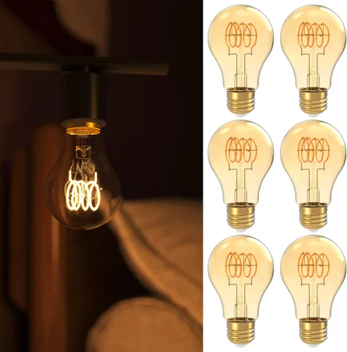 Paquete de 6 bombillas LED Edison vintage, luz de filamento en espiral E26, 5.5 W = 40 W, luz ámbar de 2200 K, regulable, 450 lúmenes, 25000 horas