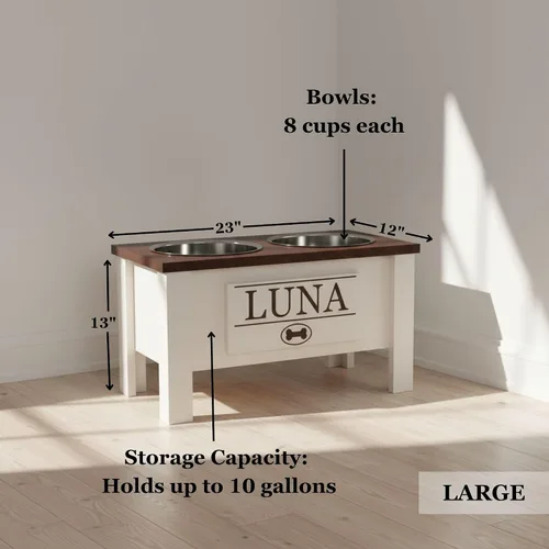 Miniatura 5 de GrooveThis Woodshop Soporte Personalizado de Cuenco Elevado para Perros de Tamaño Grande, Mediano, Pequeño y Extra Pequeño - Cuencos de Acero Negro
