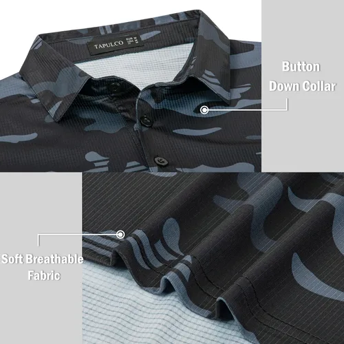 Miniatura 61 de TAPULCO Camisetas tipo polo de secado rápido para hombre, diseño de camuflaje, atléticas, ligeras, transpirables, casuales, para golf