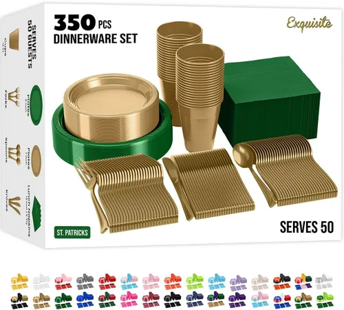 Exquisite 350 Piezas Platos de Plástico de San Patricio Para Fiestas Juego de Platos Desechables de San Patricio, 50 de Cada Juego de Platos de Cena