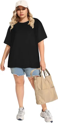 Miniatura 5 de Blusas de Talla Grande Casuales Camisetas Oversized para Mujeres Ajuste Holgado Cuello Redondo Blusas Camisetas Básicas de Verano Tees