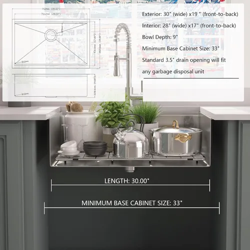Miniatura 7 de Fregadero de cocina moderno con estación de trabajo de calibre 18 de 30 pulgadas, fregadero de cocina R10 de acero inoxidable de radio ajustado