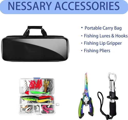 Miniatura 4 de Telescopic Fishing Rod and Reel Combo, 2PCS 5.9FT Collapsible Fishing Pole Set with Pre-Loaded Spinning Reel Lures and Carrier Bag, Saltwater 5.9