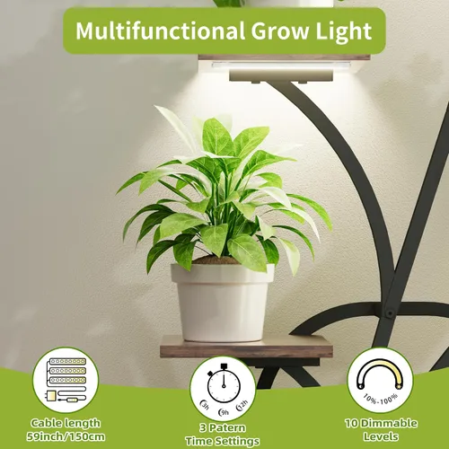 Miniatura 5 de Soporte para plantas de interior con luces de crecimiento, soporte para plantas de 51 pulgadas de alto, estante de esquina para plantas