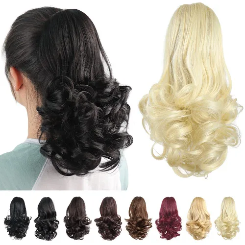 Miniatura 4 de Extensiones de cola de caballo de cabello rubio, extensiones de cola de caballo para mujer, pinza de extensiones de cabello rizado de 12 pulgadas