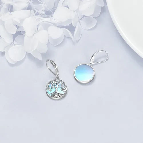 Miniatura 123 de Aretes colgantes con forma de lágrima de filigrana de piedra lunar de plata de ley 925 con cierre de palanca para mujer, regalos de joyería