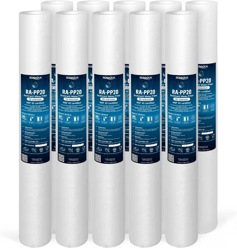 Ronaqua Cartucho de filtro de agua de sedimentos estándar de 10 micrones de 20 x 2.5 pulgadas, certificado NSF, filtración de 4 capas para sistemas