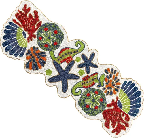 Miniatura 32 de Camino de mesa con cuentas de 13 x 36 pulgadas, elegante centro de mesa de comedor con cuentas de vidrio y parte trasera de poliéster, camino Oro