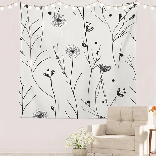 Miniatura 53 de Batmerry Tapiz de pintura abstracta apagado, trazos de expresión artística arte de pared, decoración para colgar, fibra de poliéster, blanco