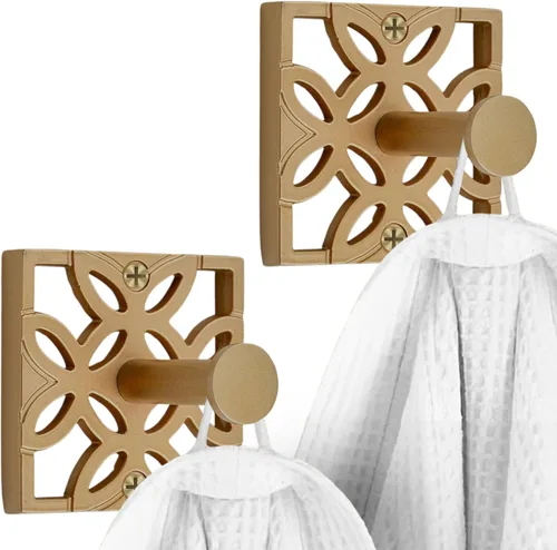 Autumn Alley Dos Ganchos Dorados, Gancho para Toallas de Baño, Gancho para Bata Montado en la Pared - Ganchos Decorativos de Pared para Toalla,