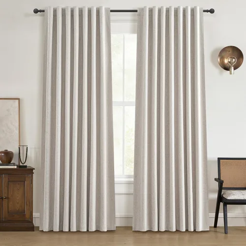 Miniatura 44 de Cortinas opacas extraanchas, 2 paneles para puertas corredizas de vidrio, moderna mezcla de lino plisado pesado, piso a techo, ventanas grandes, 70