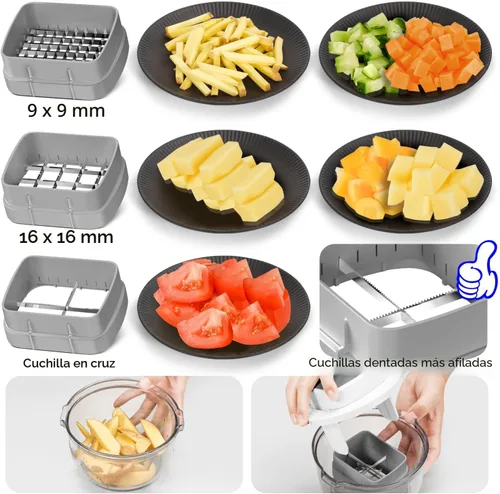 Miniatura 2 de KEOUKE Tazón Cortador de Verduras Multifuncional Blanco - 3 Cuchillas Intercambiables Cortador de Papas a la Francesa con Contenedor y Caja