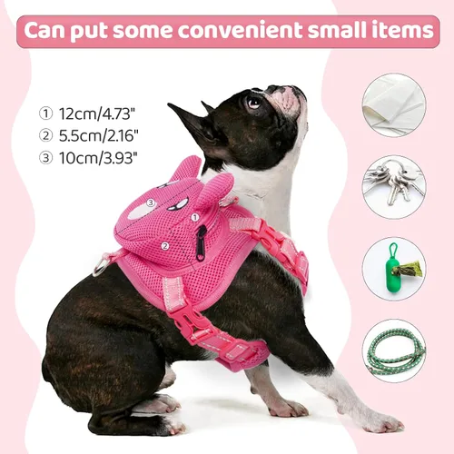 Miniatura 4 de Arnés para perro con mochila, arnés ajustable para perros pequeños y medianos, mochilas transpirables sin tirones para perros, para viajes, Cerdo