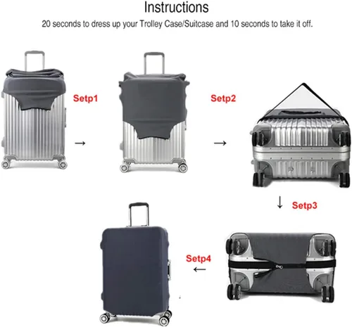 Miniatura 8 de Madifennina Funda protectora de equipaje de viaje de elastano para equipaje de 23 a 32 pulgadas, Negro-viaje