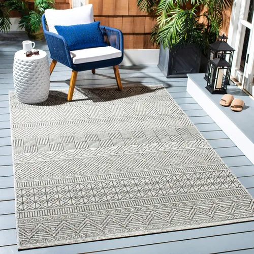 Miniatura 64 de SAFAVIEH Alfombra lavable para exteriores, colección Courtyard de 2.3 x 16 pies, color negro y gris, no desprende pelusa y de fácil limpieza, ideal