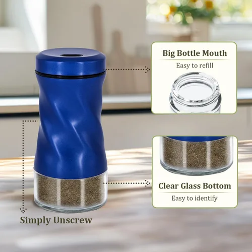 Miniatura 4 de Saleros y pimenteros azules, accesorios para mesa y mostrador, NEODACO salero de vidrio con tapas de acero inoxidable para el hogar, restaurantes