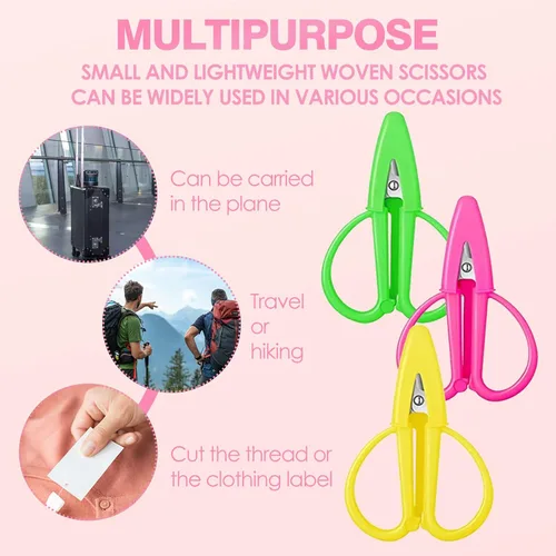 Miniatura 6 de Juego de 3 mini tijeras – Tijeras pequeñas de viaje con tapa, tijeras portátiles para costura, manualidades e hilo, colores surtidos