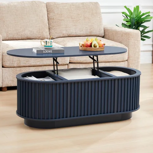 Miniatura 9 de Mesa de Centro Ovalada con Tapa Elevable y Almacenamiento, 43.3" Mesa Central Moderna de Mediados de Siglo con Compartimento Oculto, Mesa de Comedor